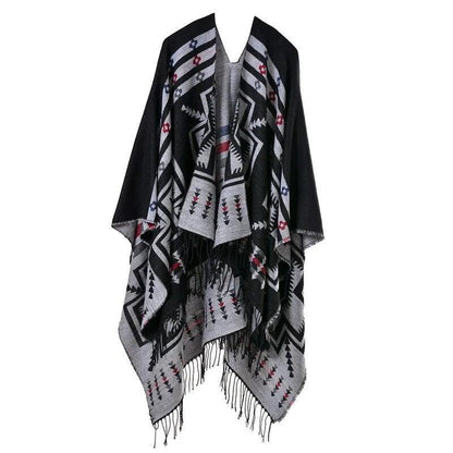 Tassel Cashmere Fork Shawl Poncho