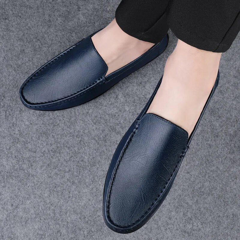 Soft Leather Loafers For Men Easy Slip On Flat Casual Shoes