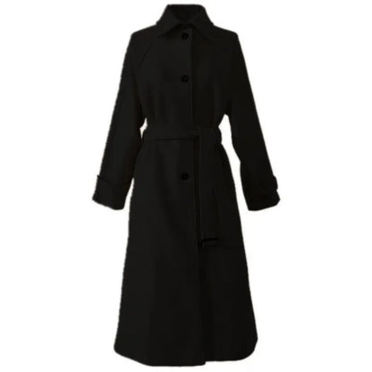 Faux Wool Elegant with Belt Thick Long Coat