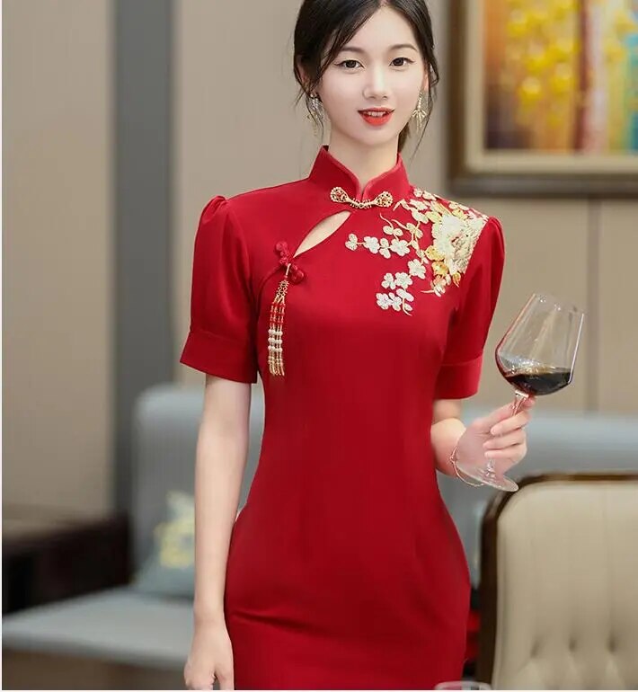 Embroidered Banquet Dress Wedding Cheongsam