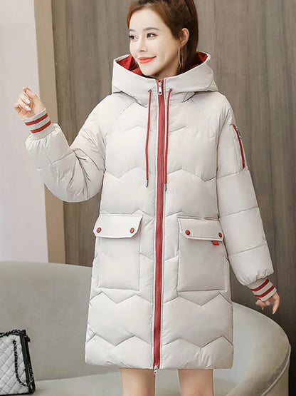 Women Long Cotton Hooded Thick Warm Jacket Windproof Coat