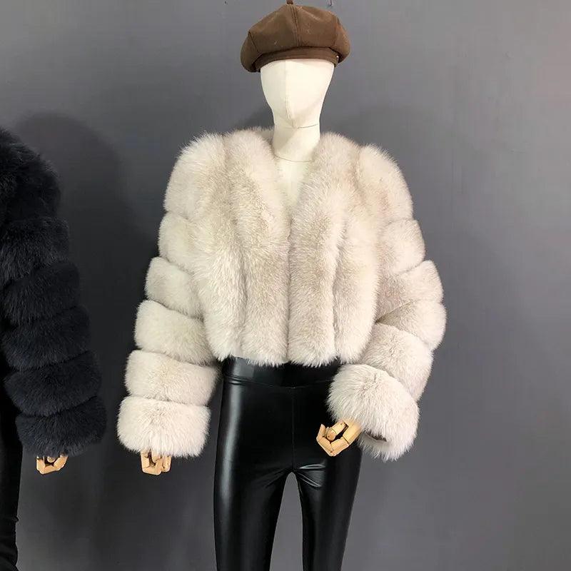 Fox Fur Jacket Short Style Clothing Full Length Sleeve Coat