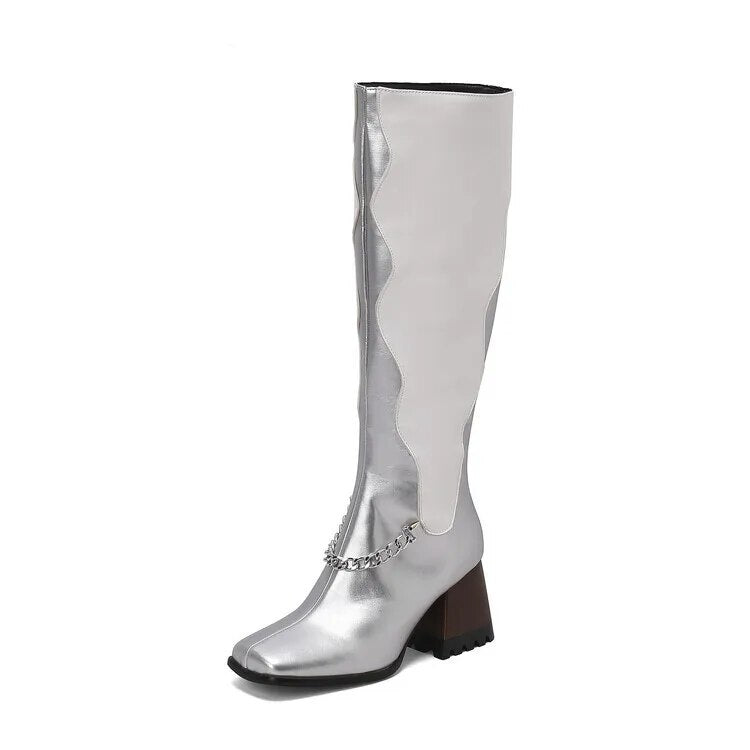 Women Classic High Knee Zipper Boots