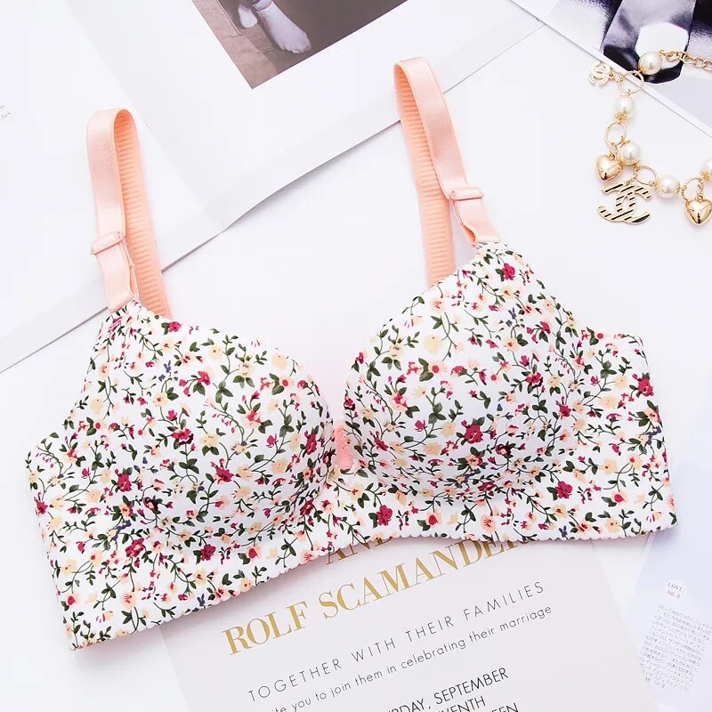 Women Flower Print Seamless Push Up Bras