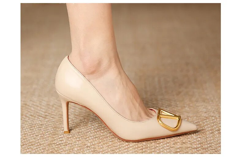 6cm Heels Heart Front Button Ankle Strap Pointy Toe