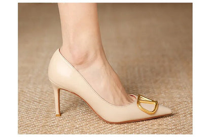 8cm Heels Heart Front Button Ankle Strap Pointy Toe