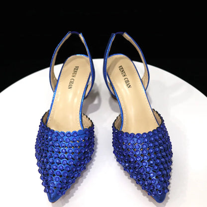 Pointed Toe Elegant Full Diamond Shoes and Bags Matching Set