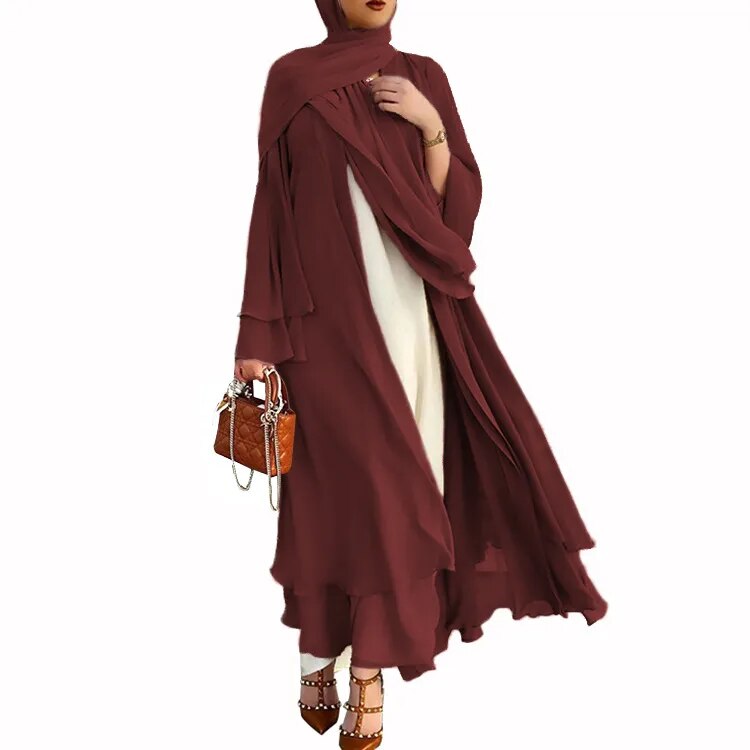 Chiffon Abaya Casual With Belt and Scarf