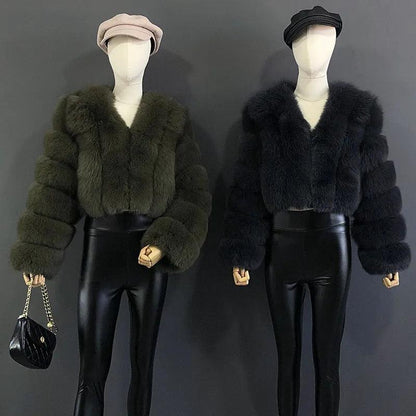 Fox Fur Jacket Short Style Clothing Full Length Sleeve Coat