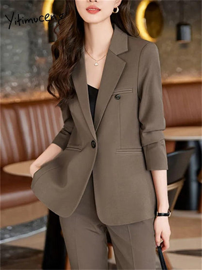 Blue Suits for Fashion Long Sleeve Blazer Chic High Waisted Pants