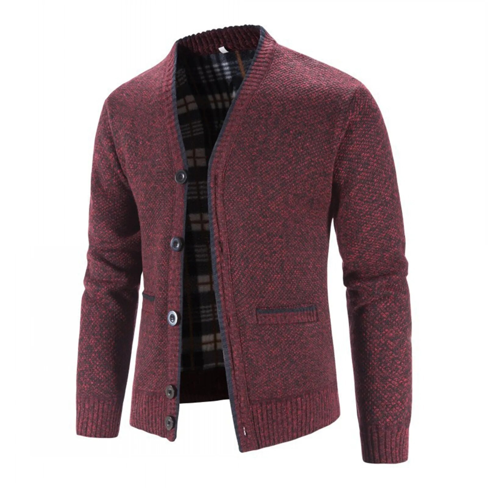 Men Cardigan Knit Patchwork Breathable Thick Long Sleeves