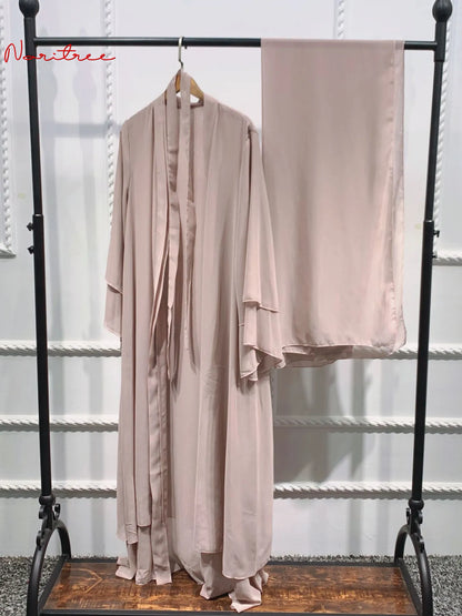 Chiffon Abaya Casual With Belt and Scarf