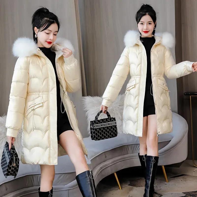 Parkas Women Coat Fur Collar Hooded Overcoat Female Jacket Thick Warm