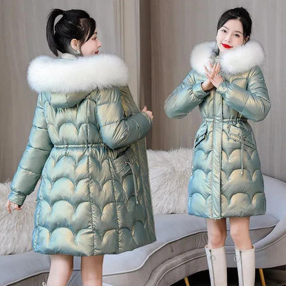 Parkas Women Coat Fur Collar Hooded Overcoat Female Jacket Thick Warm