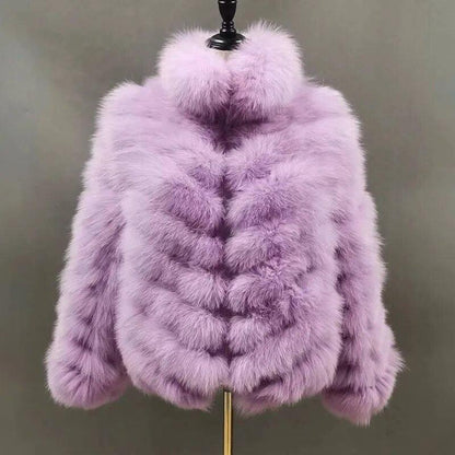 Fox Fur Coat for Women Cardigan Reversible Jacket Bubble Natural Fur