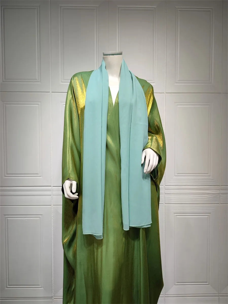 Stunning Modest Moroccan Style Casual Open Abaya Silk Satin