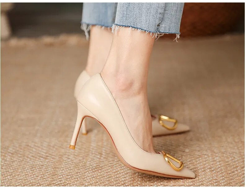 6cm Heels Heart Front Button Ankle Strap Pointy Toe