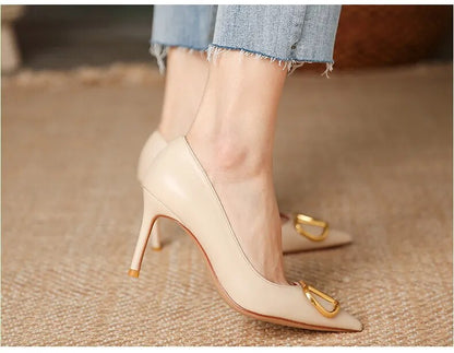 8cm Heels Heart Front Button Ankle Strap Pointy Toe