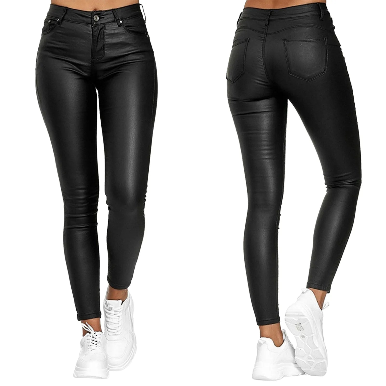 PU Leather High Waist Skinny Push Up Elastic Trousers Spandex Jeggings