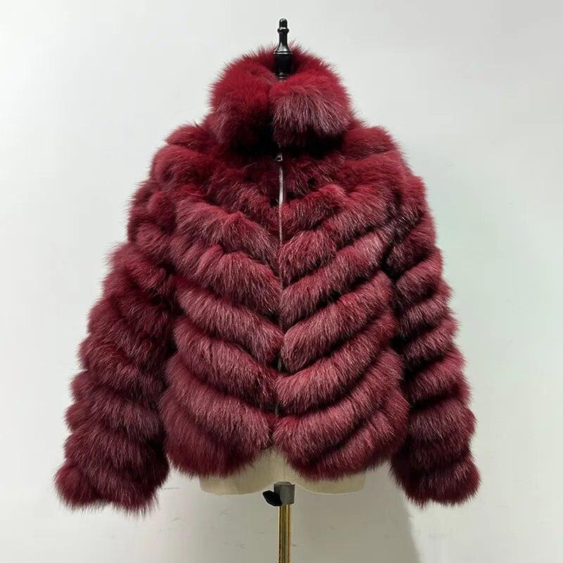 Fox Fur Coat for Women Cardigan Reversible Jacket Bubble Natural Fur