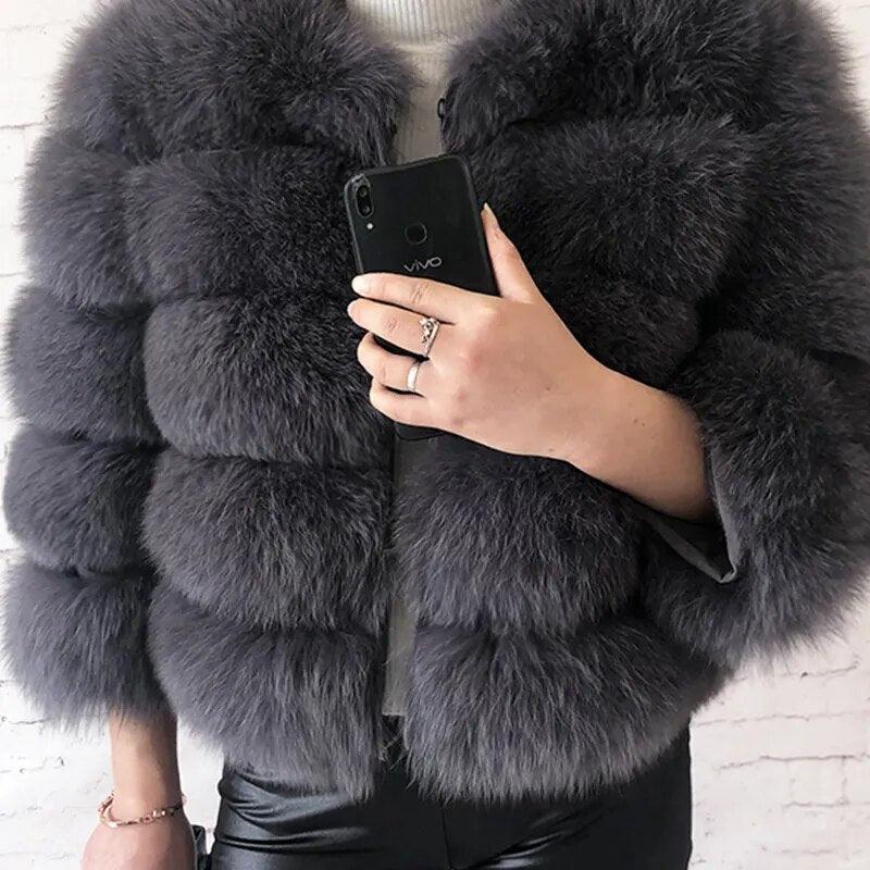 Fox Fur Jacket Short Style Clothing Full Length Sleeve Coat