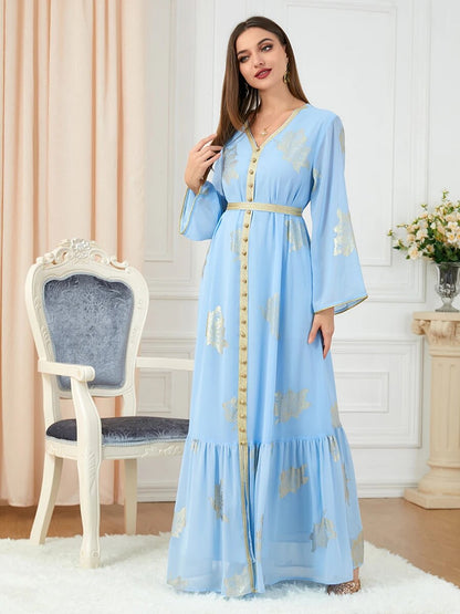 Moroccan Style Abaya With Belt Kaftan Split Hem