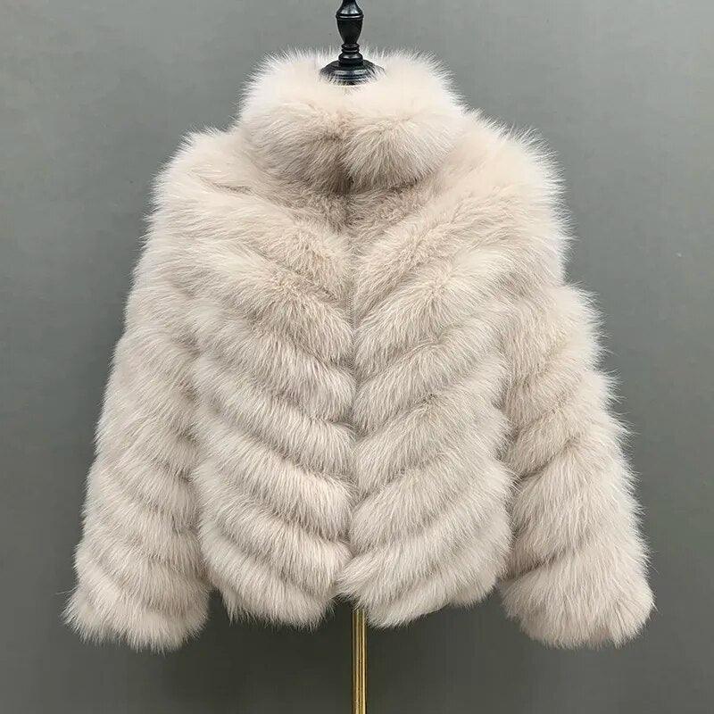 Fox Fur Coat for Women Cardigan Reversible Jacket Bubble Natural Fur