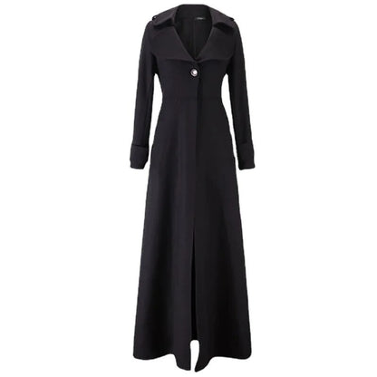 Long Wool Coat Winter Slim Elegant One Button Windbreaker