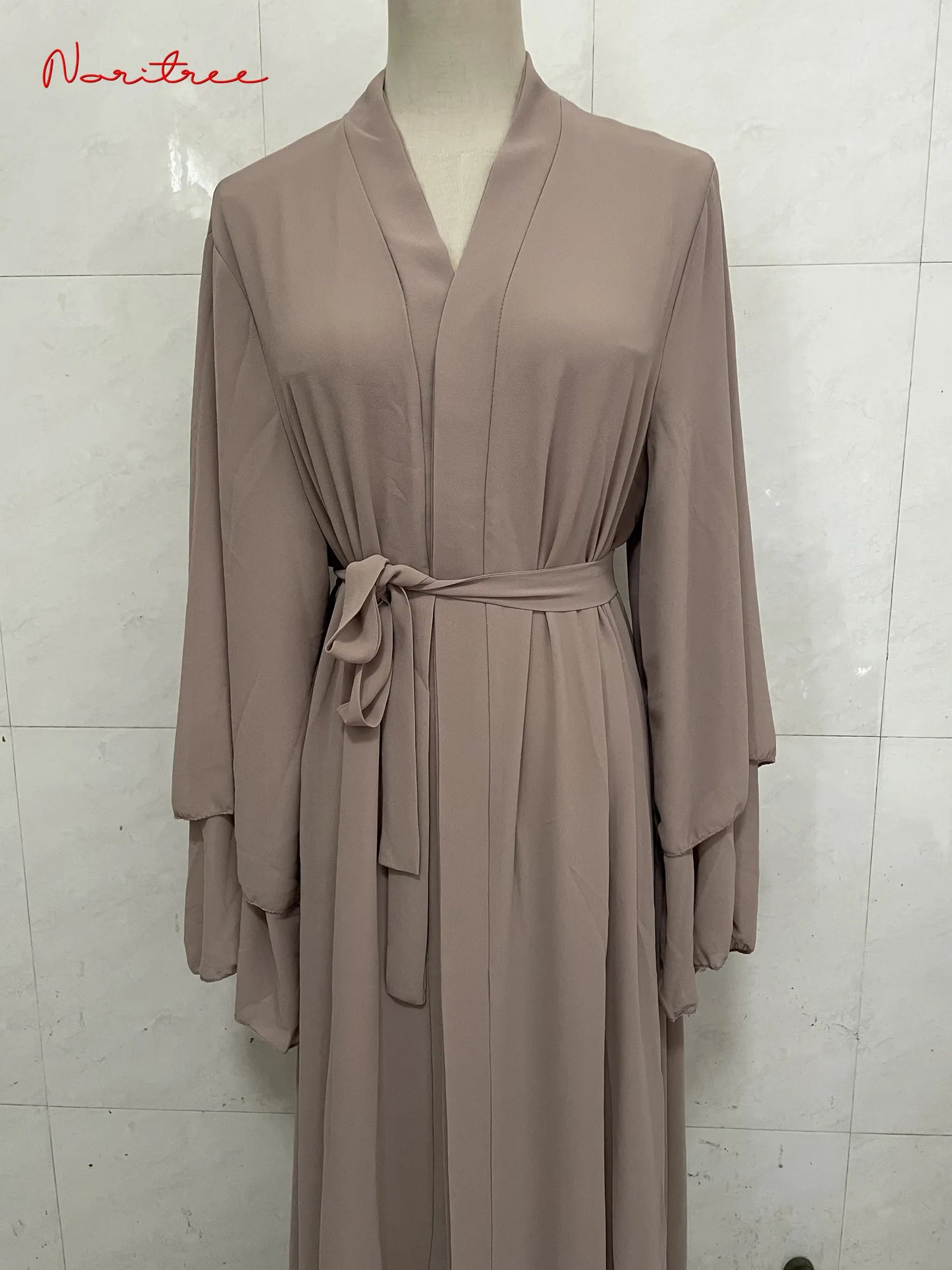 Chiffon Abaya Casual With Belt and Scarf