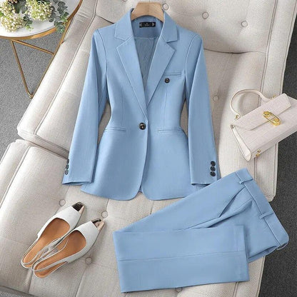 Blue Suits for Fashion Long Sleeve Blazer Chic High Waisted Pants