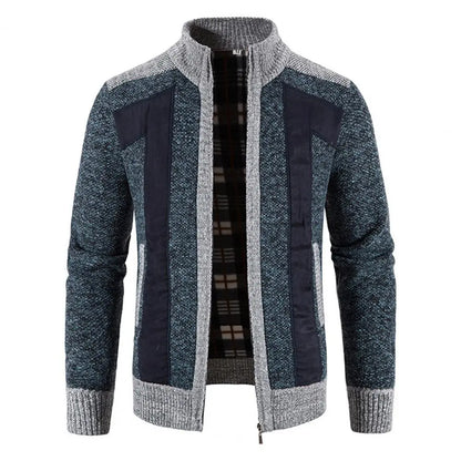 Men Cardigan Knit Patchwork Breathable Thick Long Sleeves