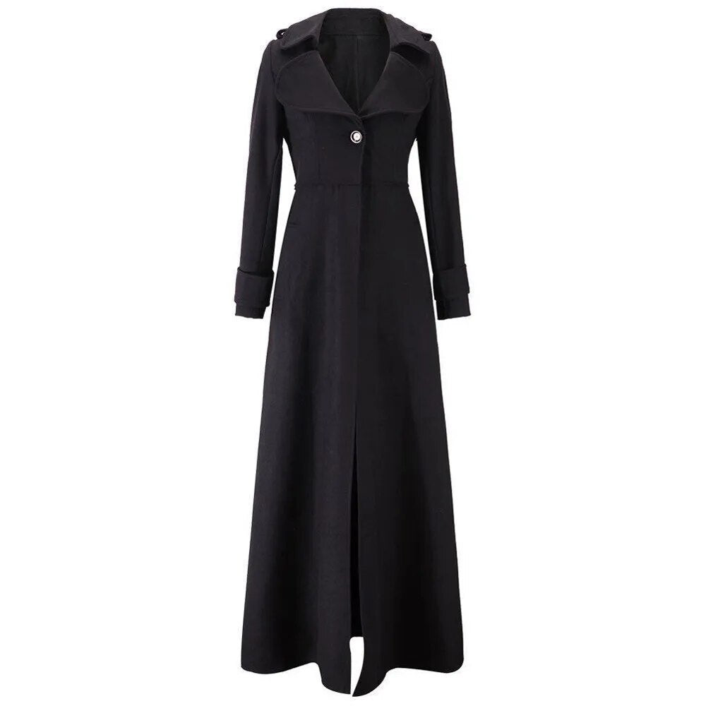 Long Wool Coat Winter Slim Elegant One Button Windbreaker