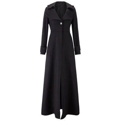 Long Wool Coat Winter Slim Elegant One Button Windbreaker