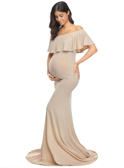 Maternity Elegant Slim Off Shoulder Long Dresses