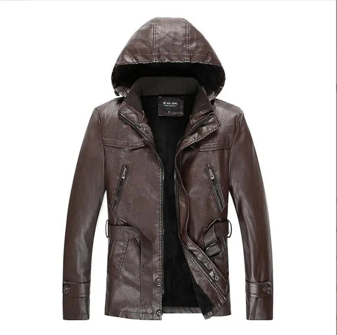 Winter Men's Thick Faux Leather Long Jacket