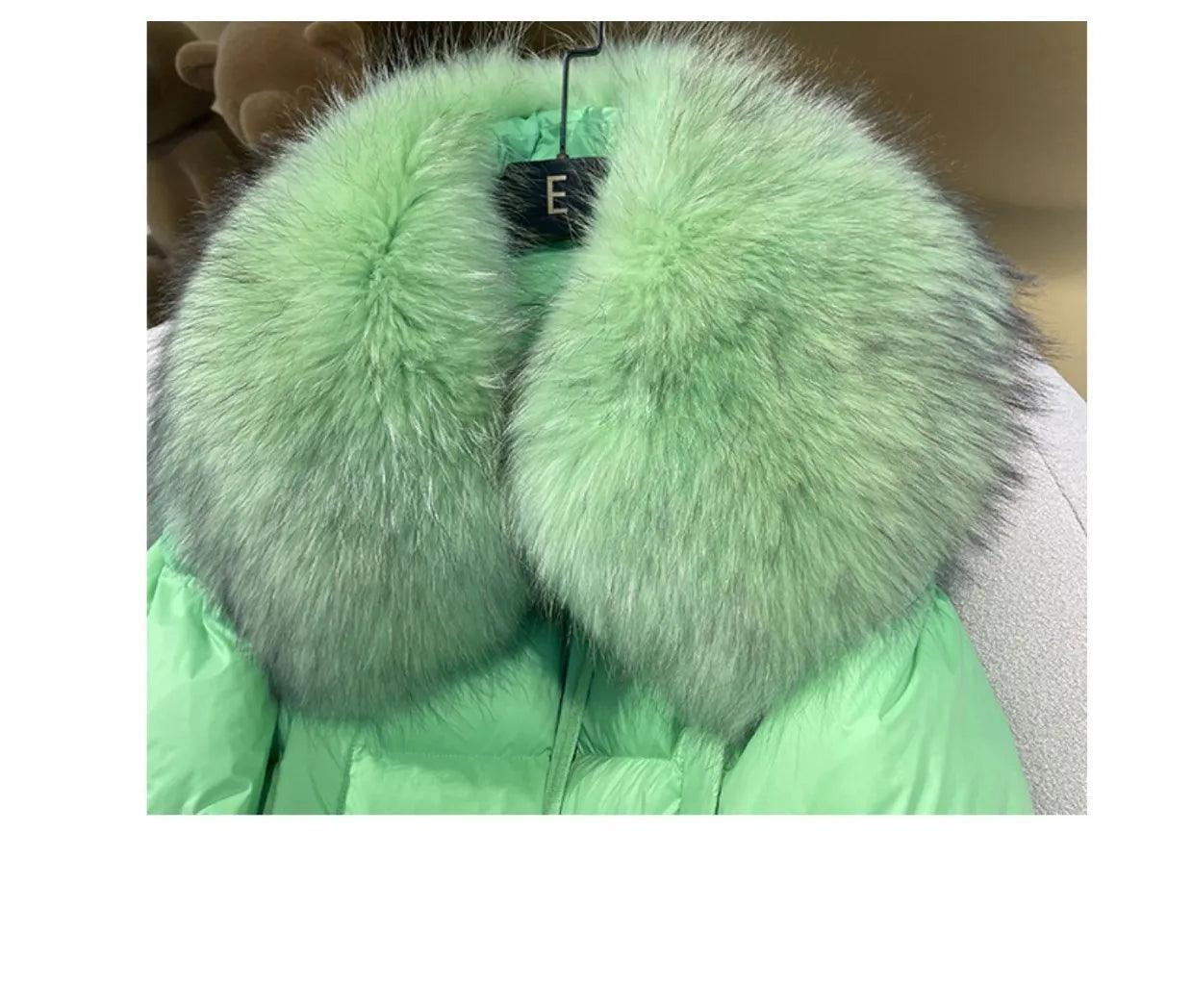 Real Raccoon Fur Collar Short Female Parkas Thick Warm Down Coat