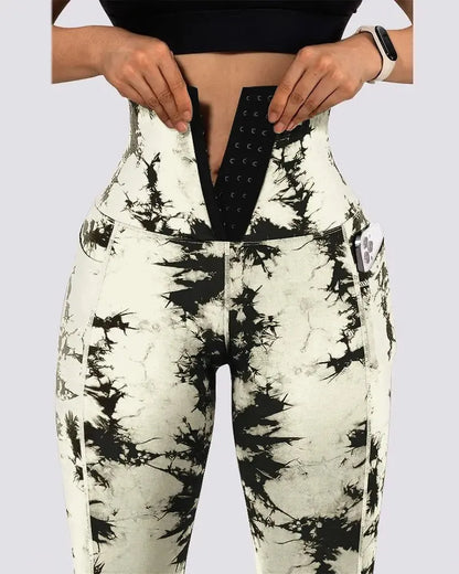 Panel Tie Dye Leggings with Pockets European and American Yoga