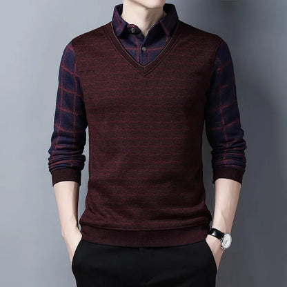 Men's Fleece Mixed Patterns Thick Knitted Sweater