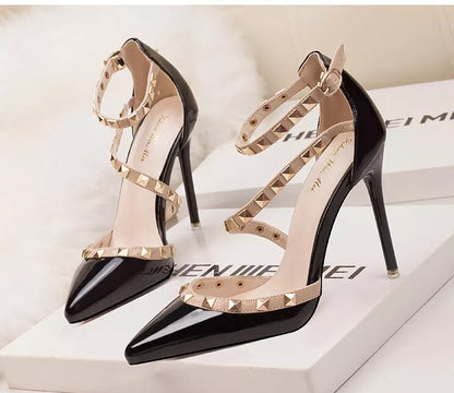 Classy Formal & Casual Rivet Pointy Toe Thin 10CM Heel Shoes