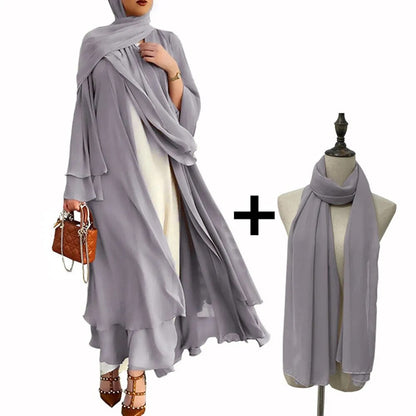 Chiffon Abaya Casual With Belt and Scarf