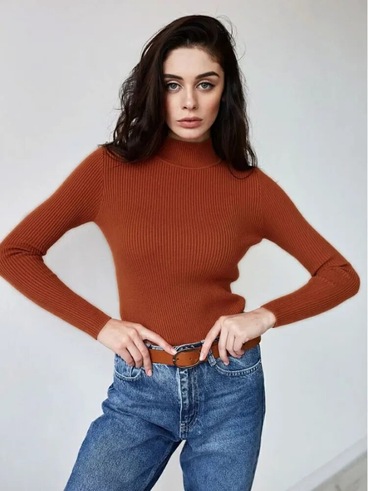 Short Turtleneck Sweaters Slim Pullover Knitted Soft Warm