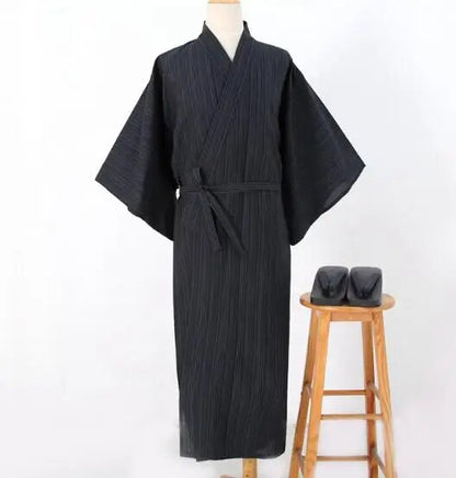 Traditional Men Thin Black Stripe Kimono