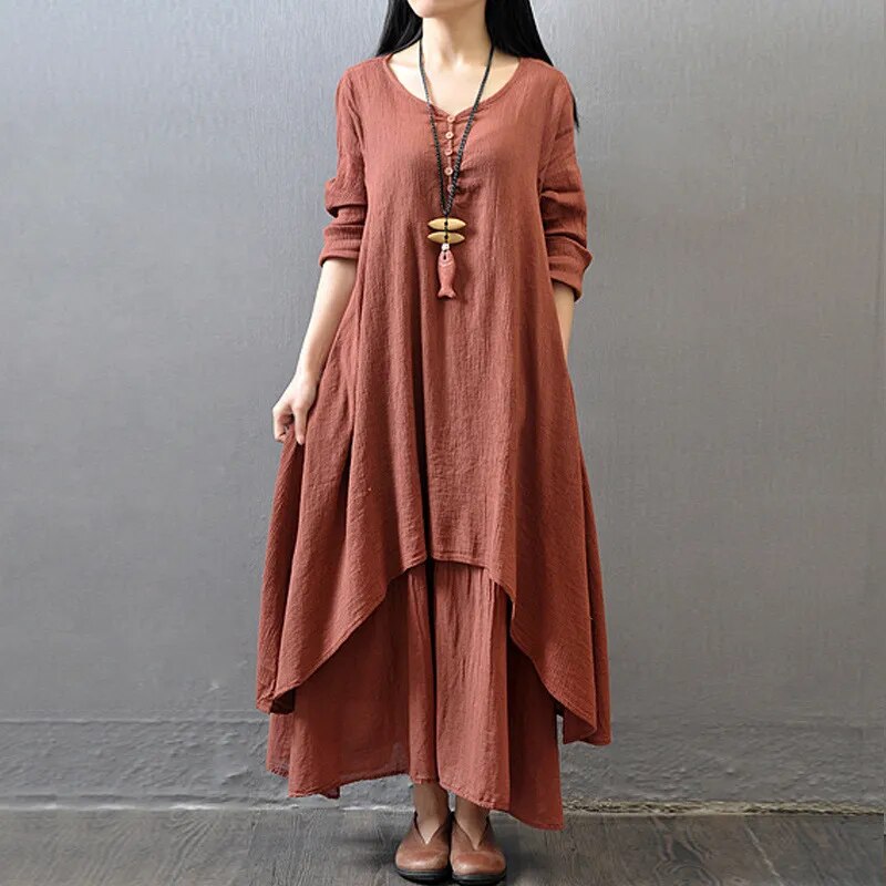 Linen Maternity Plus Size Dress 2 PCS