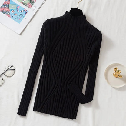 Knitted Pullover Short Turtleneck Slim Chic Long Sleeve Sweaters