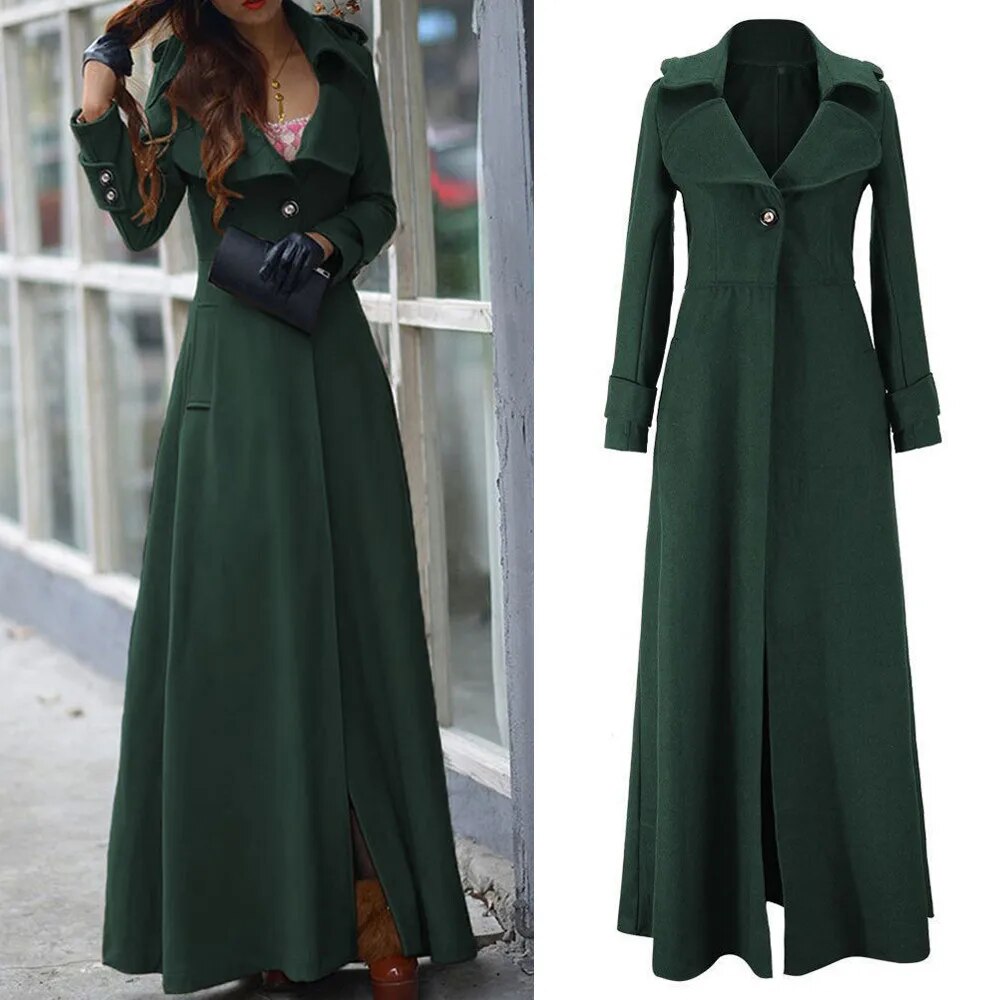 Long Wool Coat Winter Slim Elegant One Button Windbreaker