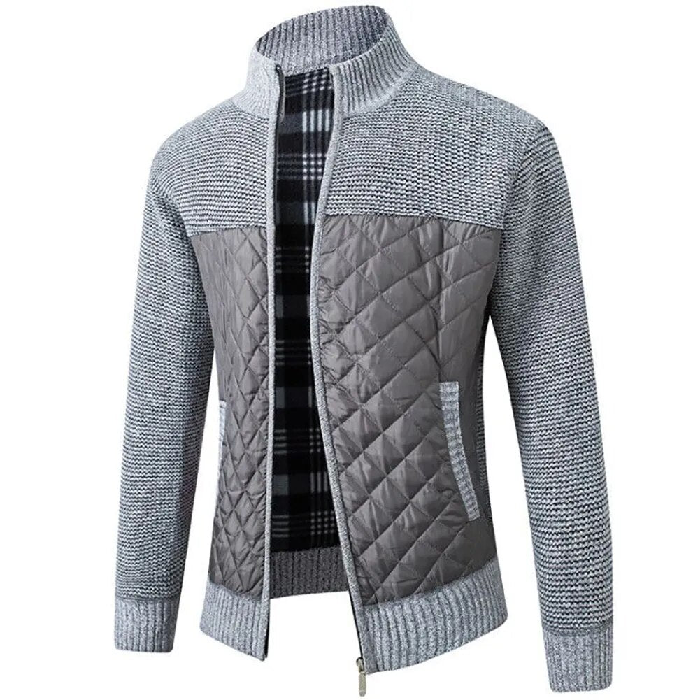 Men Cardigan Knit Patchwork Breathable Thick Long Sleeves