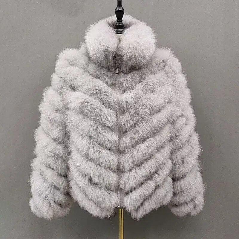 Fox Fur Coat for Women Cardigan Reversible Jacket Bubble Natural Fur