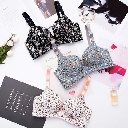 Women Flower Print Seamless Push Up Bras