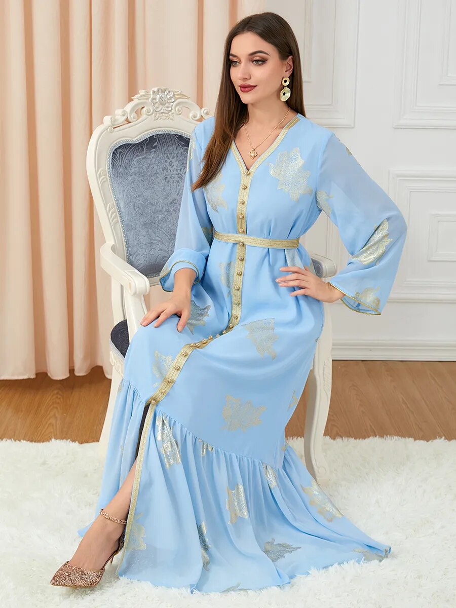 Moroccan Style Abaya With Belt Kaftan Split Hem