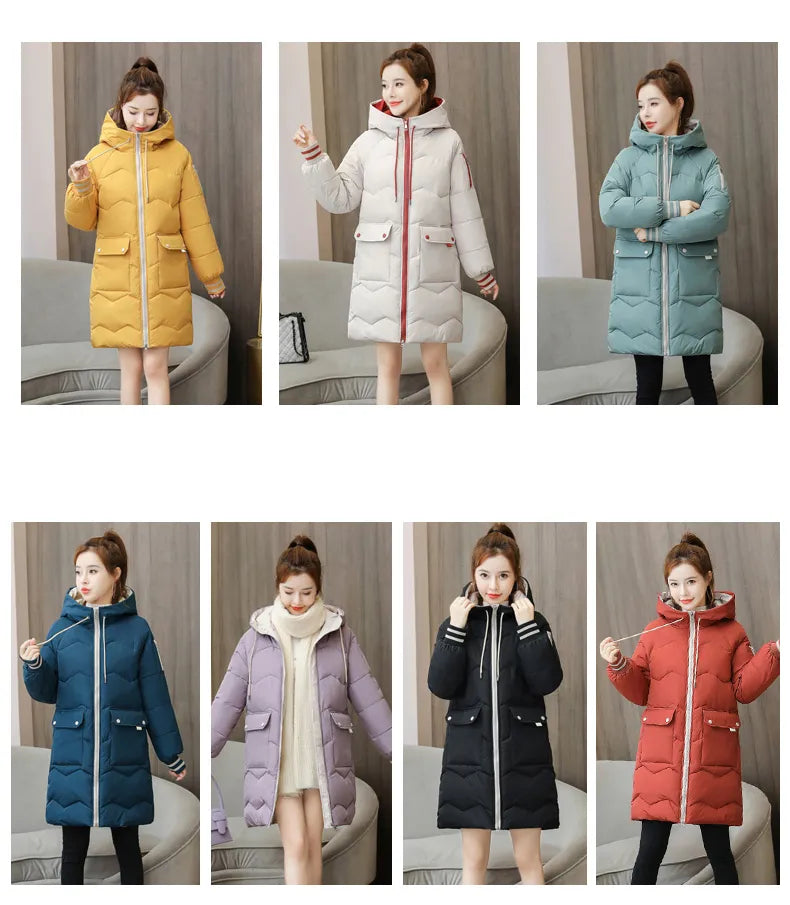 Women Long Cotton Hooded Thick Warm Jacket Windproof Coat